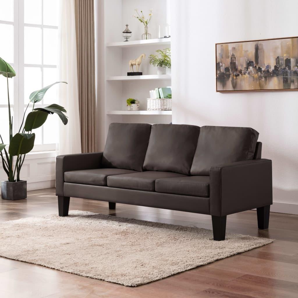 3-personers sofa kunstlæder brun