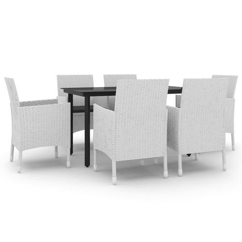 Spisebordssæt til haven 7 dele med hynder polyrattan og glas