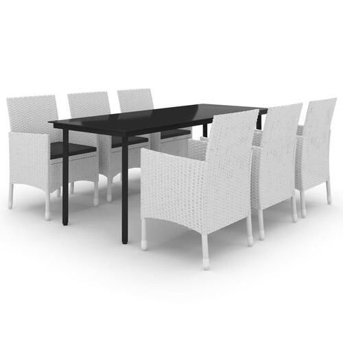 Spisebordssæt til haven 7 dele med hynder polyrattan og glas
