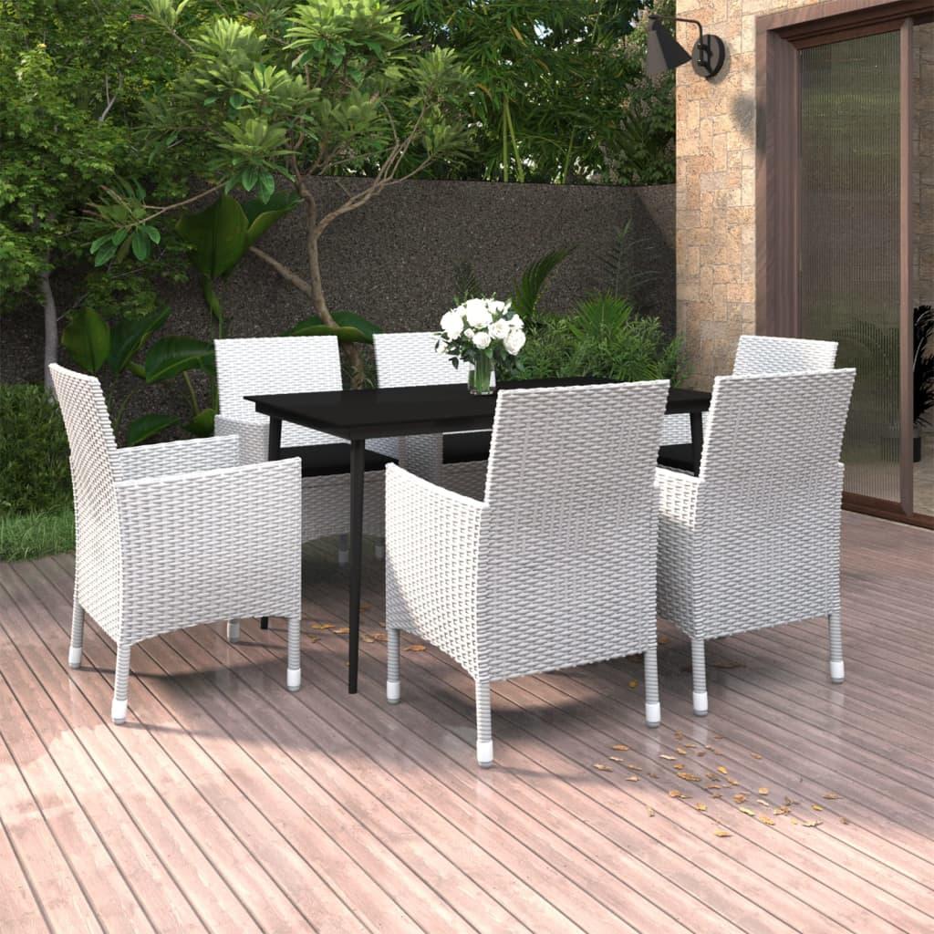 Spisebordssæt til haven 7 dele med hynder polyrattan og glas