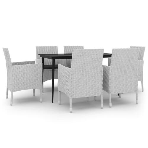 Spisebordssæt til haven 7 dele med hynder polyrattan og glas