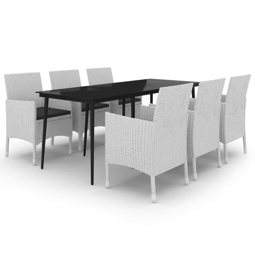 Spisebordssæt til haven 7 dele med hynder polyrattan og glas