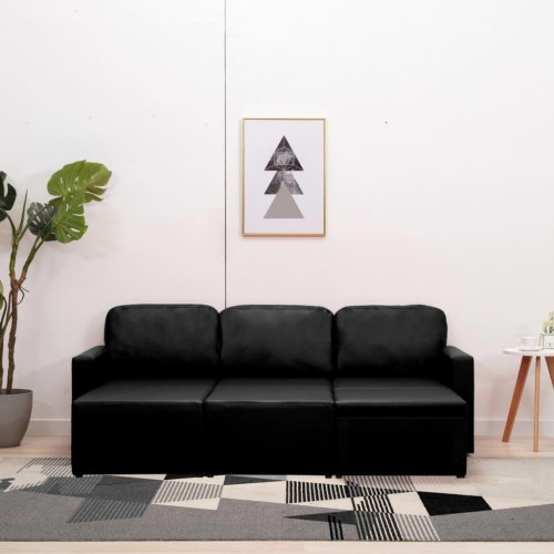 3-personers sovesofa modulær kunstlæder sort