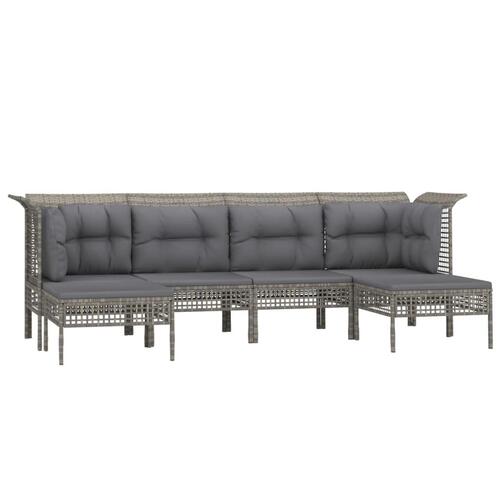 Loungesæt til haven 6 dele med hynder polyrattan grå