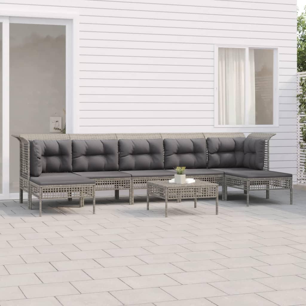 Loungesæt til haven 8 dele med hynder polyrattan grå