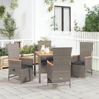 Spisebordssæt til haven 5 dele med hynder polyrattan grå