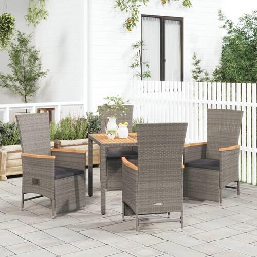 Spisebordssæt til haven 5 dele med hynder polyrattan grå