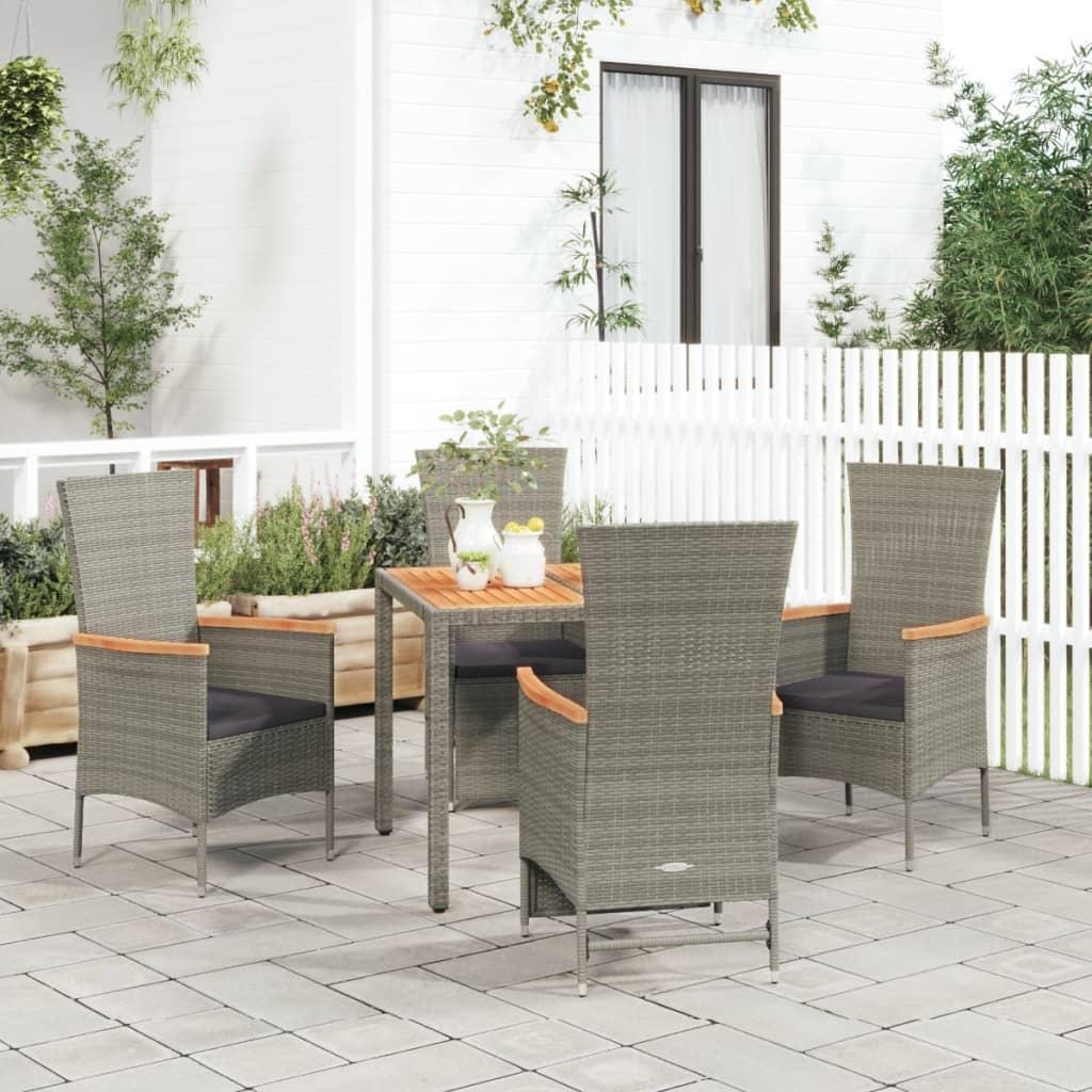 Spisebordssæt til haven 5 dele med hynder polyrattan grå