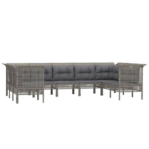 Loungesæt til haven 9 dele med hynder polyrattan grå