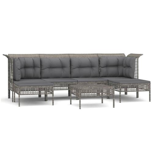 Loungesæt til haven 7 dele med hynder polyrattan grå