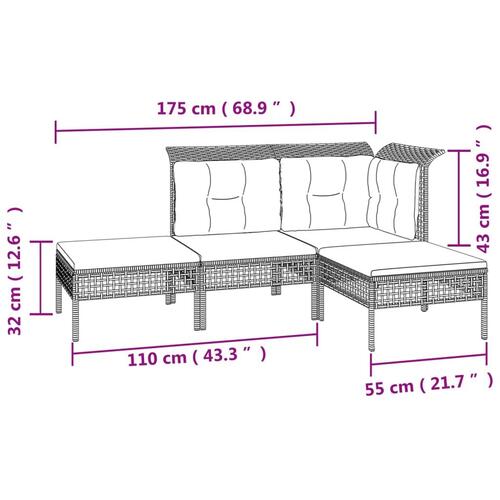 Loungesæt til haven 7 dele med hynder polyrattan grå