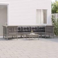 Loungesæt til haven 8 dele med hynder polyrattan grå