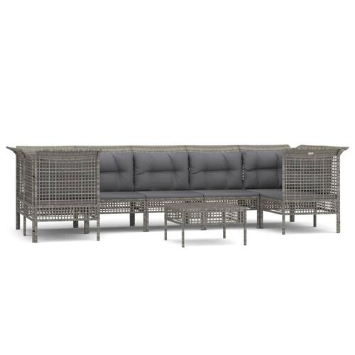 Loungesæt til haven 8 dele med hynder polyrattan grå