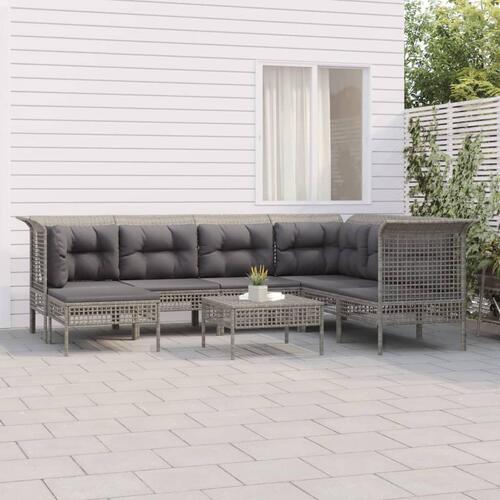 Loungesæt til haven 8 dele med hynder polyrattan grå