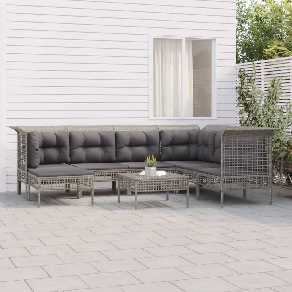 Loungesæt til haven 8 dele med hynder polyrattan grå