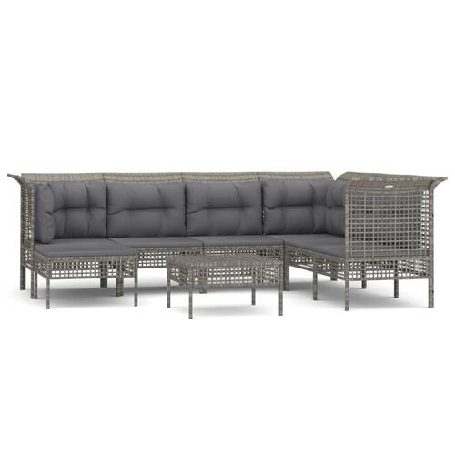 Loungesæt til haven 8 dele med hynder polyrattan grå