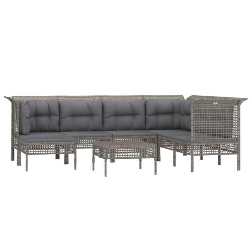 Loungesæt til haven 8 dele med hynder polyrattan grå