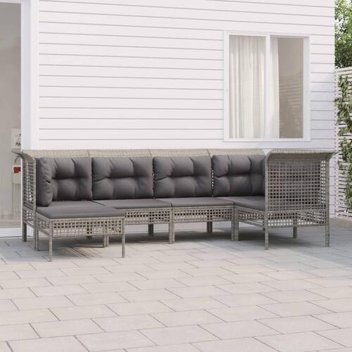 Loungesæt til haven 6 dele med hynder polyrattan grå