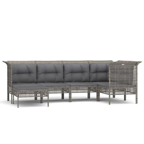Loungesæt til haven 6 dele med hynder polyrattan grå