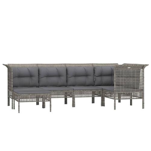 Loungesæt til haven 6 dele med hynder polyrattan grå