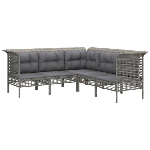 Loungesæt til haven 6 dele med hynder polyrattan grå