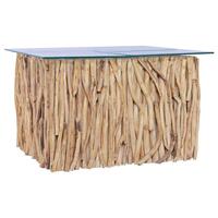 Sofabord med glasplade 66x66x40 cm massivt teaktræ