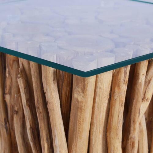 Sofabord med glasplade 66x66x40 cm massivt teaktræ