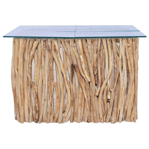 Sofabord med glasplade 66x66x40 cm massivt teaktræ