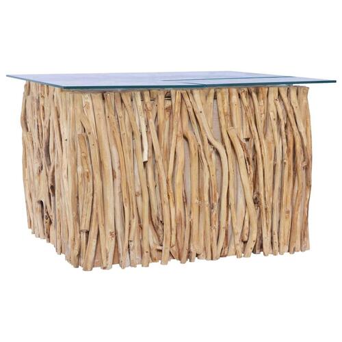 Sofabord med glasplade 66x66x40 cm massivt teaktræ