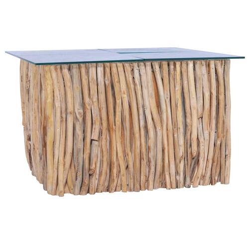 Sofabord med glasplade 66x66x40 cm massivt teaktræ