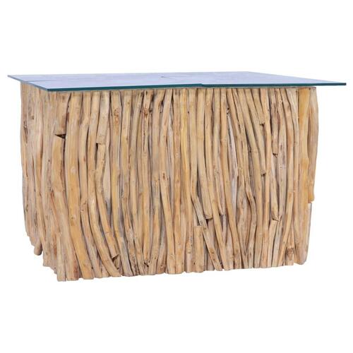 Sofabord med glasplade 66x66x40 cm massivt teaktræ