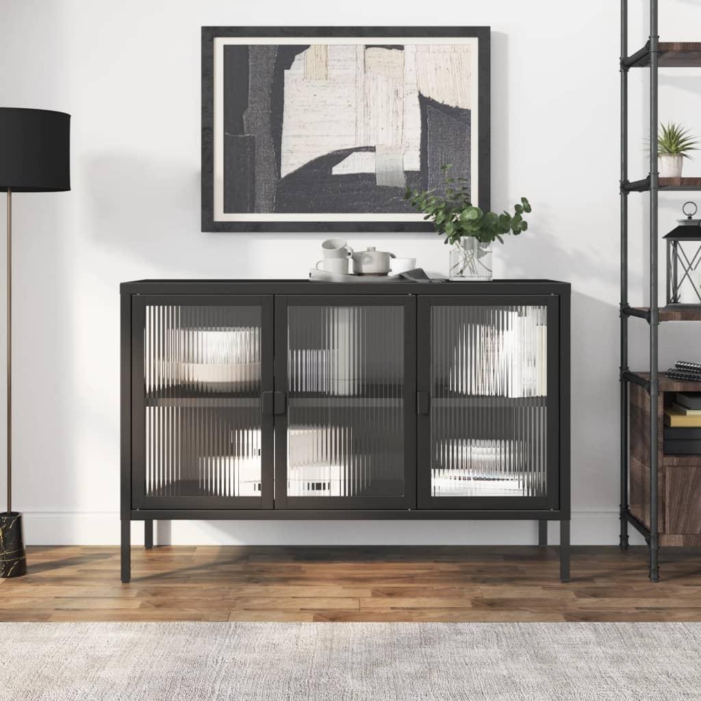 Skænk 105x35x70 cm glas og stål sort
