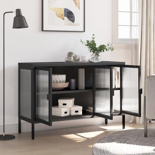 Skænk 105x35x70 cm glas og stål sort