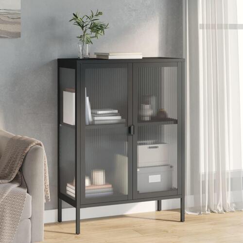 Skænk 75x35x105 cm glas og stål sort