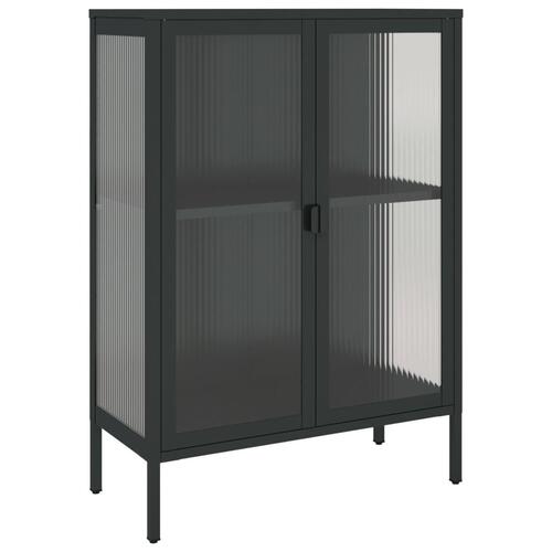 Skænk 75x35x105 cm glas og stål sort