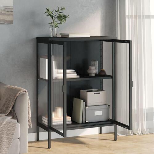 Skænk 75x35x105 cm glas og stål sort