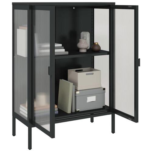 Skænk 75x35x105 cm glas og stål sort