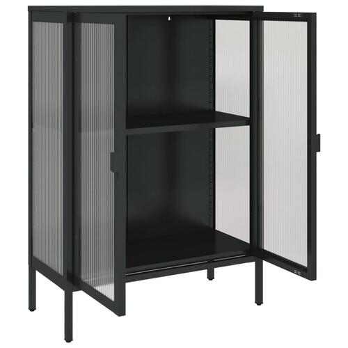 Skænk 75x35x105 cm glas og stål sort