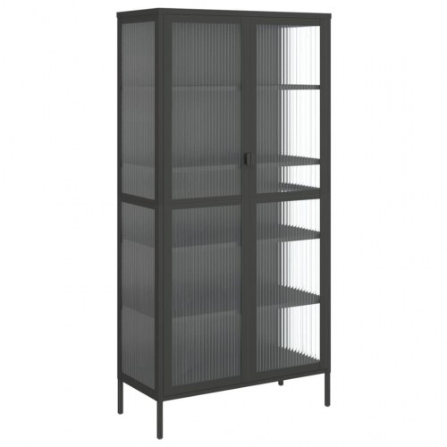 Skab med riflet glas - 85×40×180 cm, sort stål