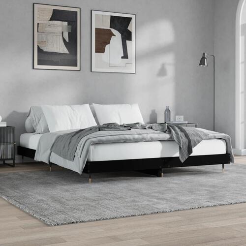 Sengestel 200x200 cm konstrueret træ sort