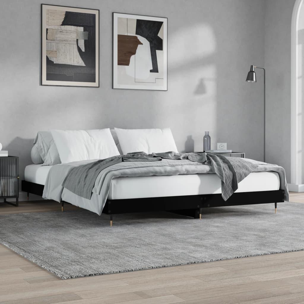 Sengestel 200x200 cm konstrueret træ sort