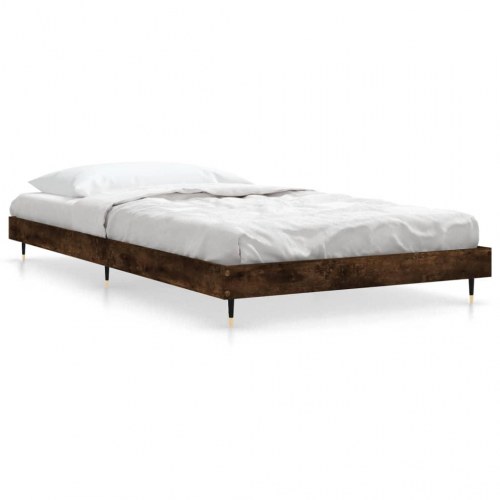 Sengeramme 90x190 cm i konstrueret træ - røget eg, metalben