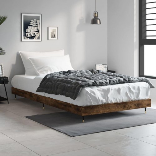 Sengeramme 90x190 cm i konstrueret træ - røget eg, metalben