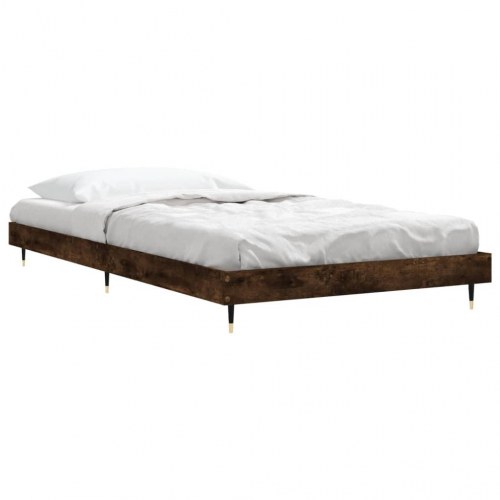 Sengeramme 90x190 cm i konstrueret træ - røget eg, metalben