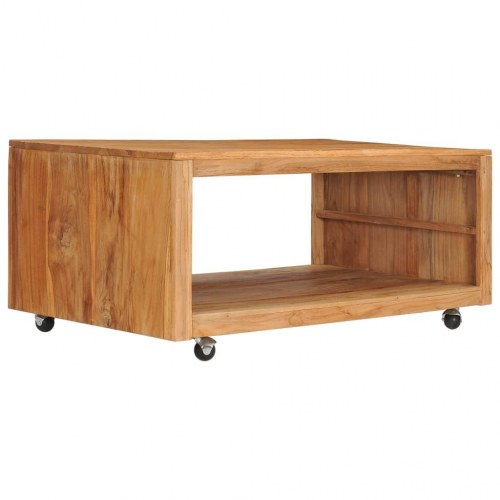 Sofabord i massivt teaktræ med hjul - 110 × 60 × 40 cm