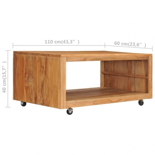 Sofabord i massivt teaktræ med hjul - 110 × 60 × 40 cm