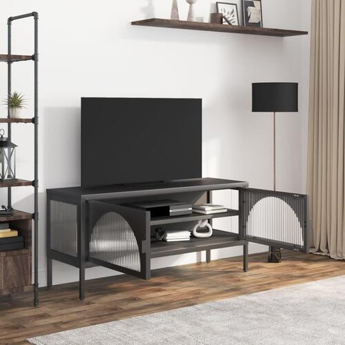 Tv-bord 105x35x50 cm glas og stål sort