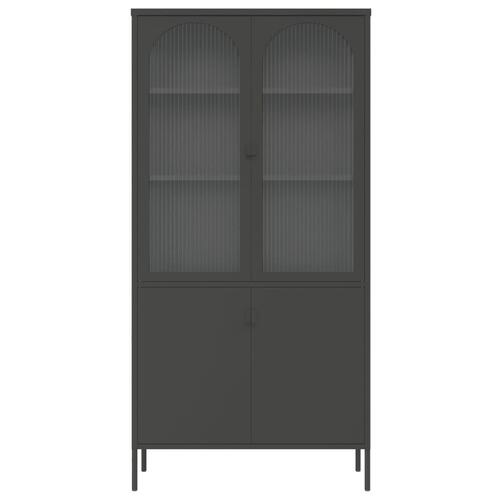 Skab 90x40x180 cm glas og stål sort