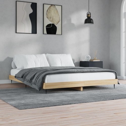 Sengeramme 200x200 cm i konstrueret træ - sonoma-eg