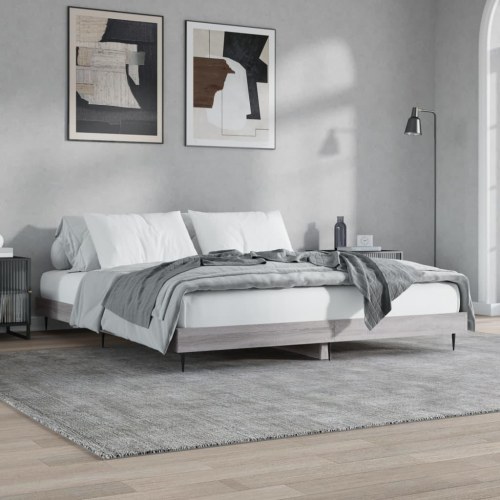 Sengestel 200x200 cm i konstrueret træ - grå sonoma-eg